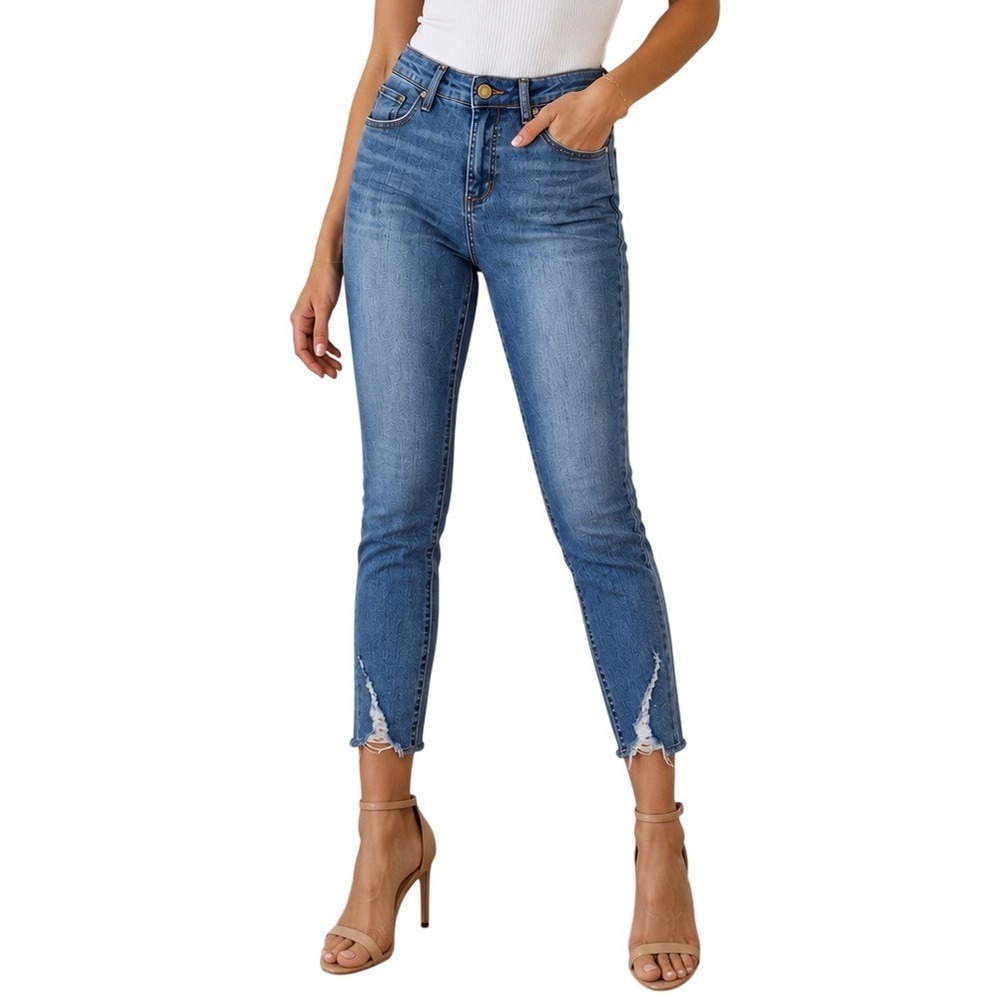 Frayed Edge Cropped Skinny Jeans‎ Medium Wash Distressed Ankle Womens Size 28